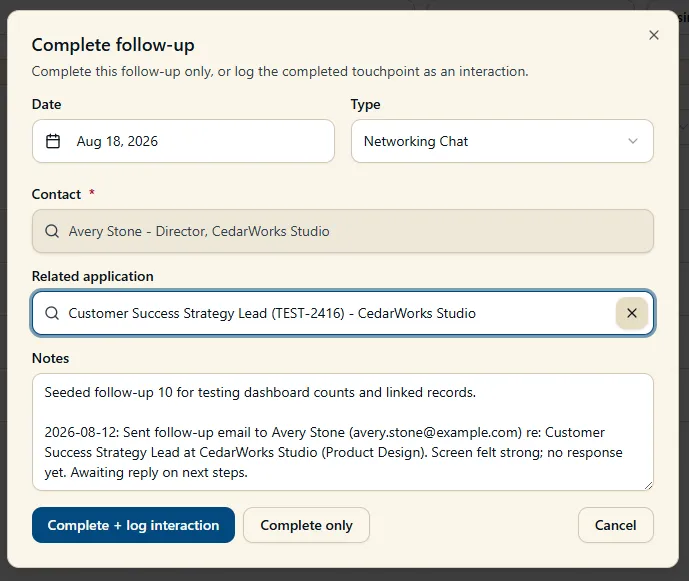 Complete Follow-up from Contact
