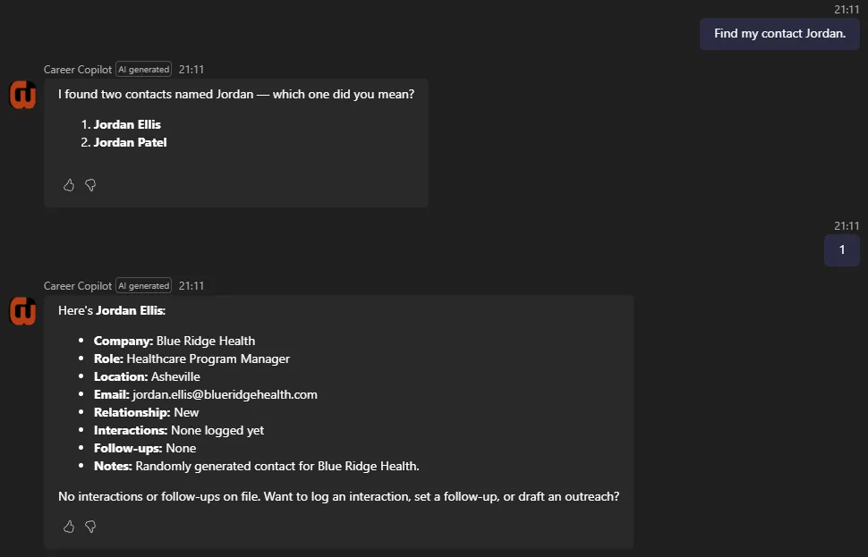 Career Copilot Example Chat