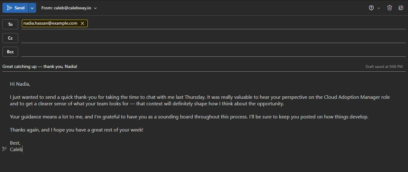 Career Copilot Example Outlook Draft