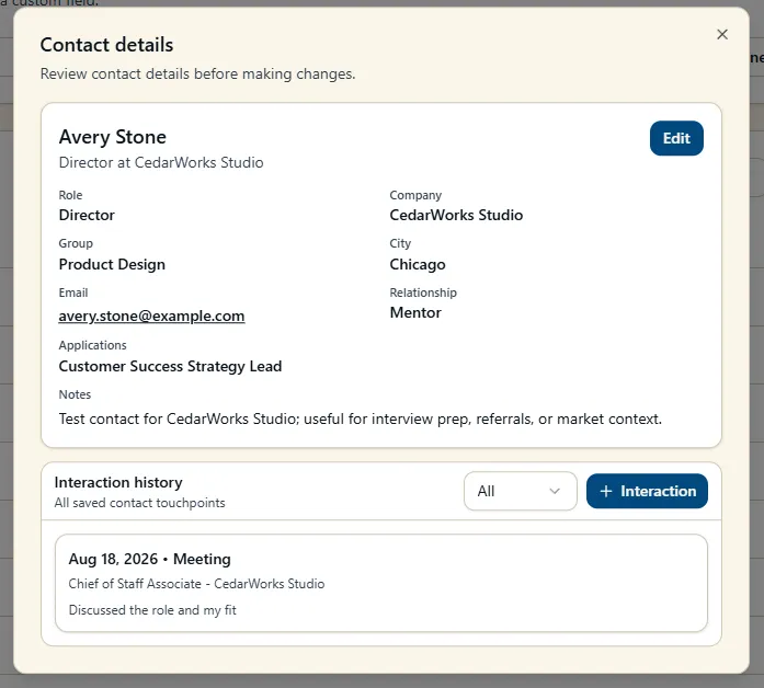 Career Development Hub Contact Record